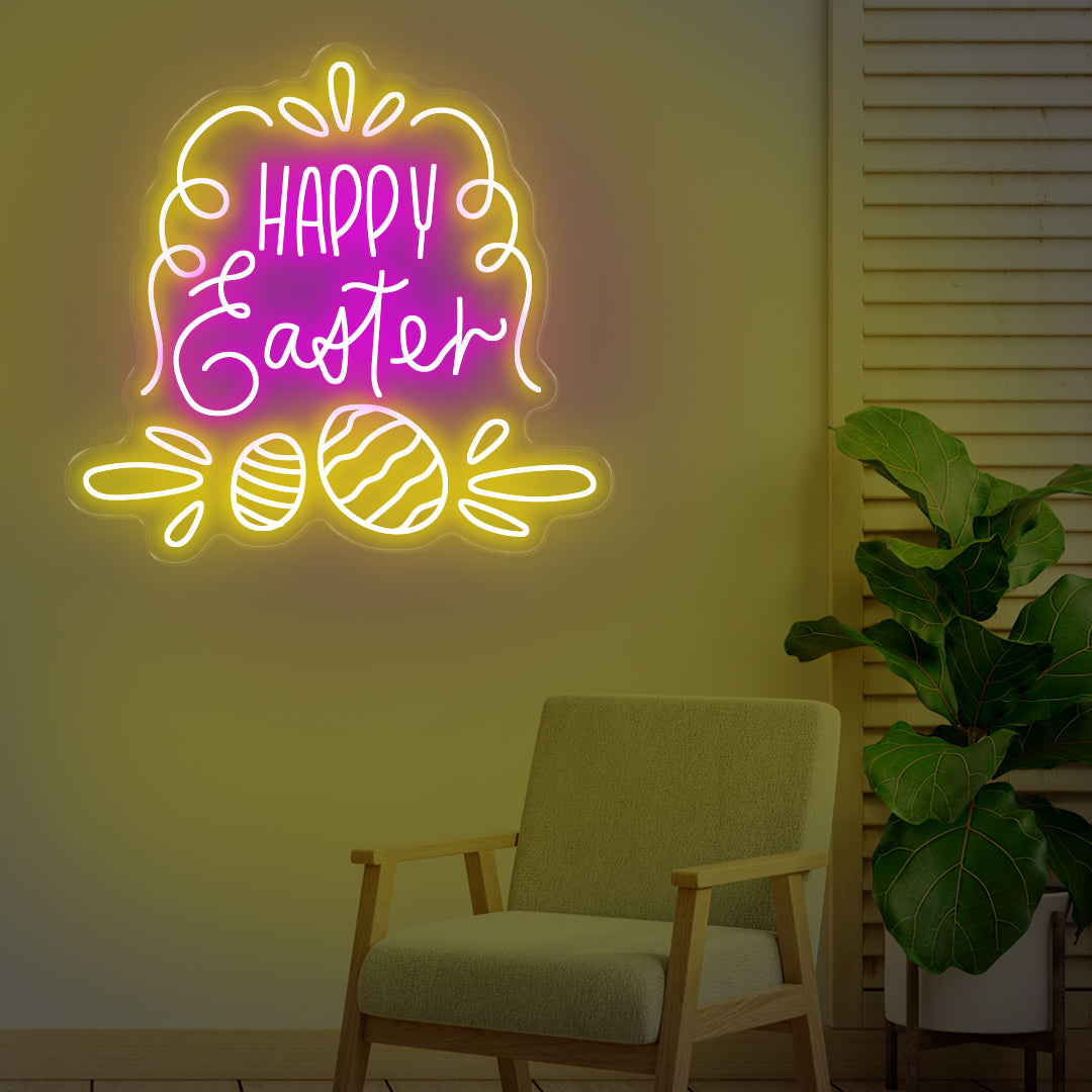 Happy Easter LED Neon Sign with Eggs