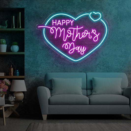 Happy Mother's Day in Heart LED Neon Sign