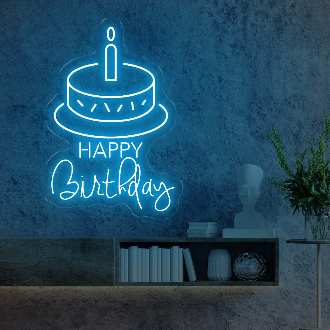 Happy Birthday With Cake Neon Sign