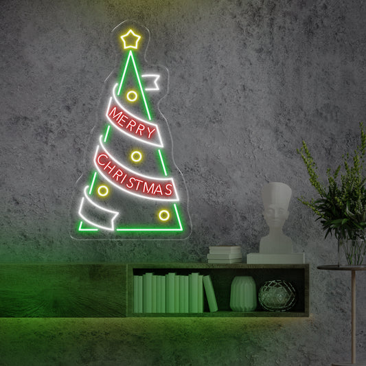 Merry Christmas Tree LED Neon Sign For A Festive Glow