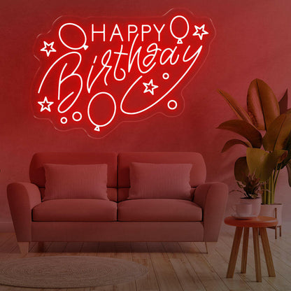 Happy Birthday With Balloons Neon Sign
