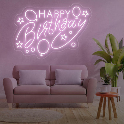 Happy Birthday With Balloons Neon Sign