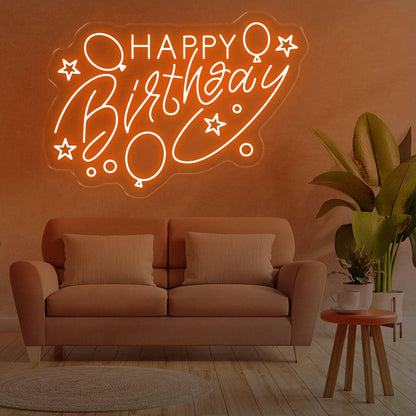 Happy Birthday With Balloons Neon Sign