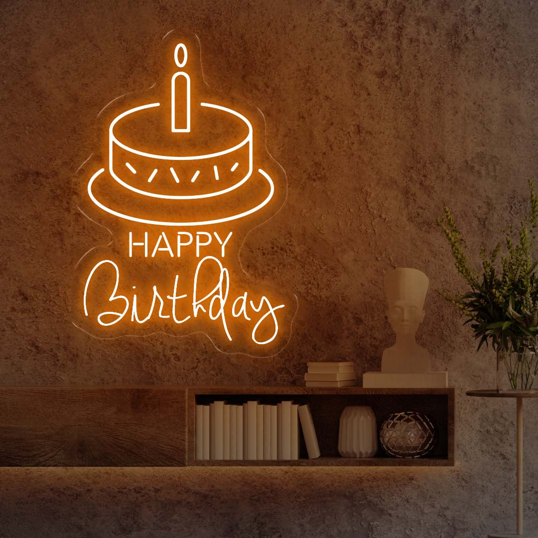 Happy Birthday With Cake Neon Sign