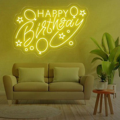 Happy Birthday With Balloons Neon Sign