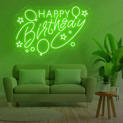 Happy Birthday With Balloons Neon Sign