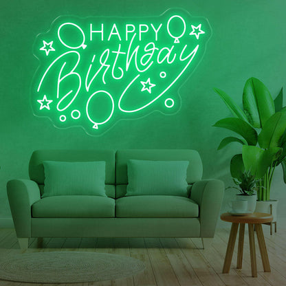 Happy Birthday With Balloons Neon Sign