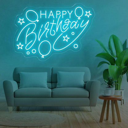 Happy Birthday With Balloons Neon Sign