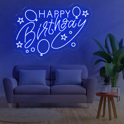 Happy Birthday With Balloons Neon Sign
