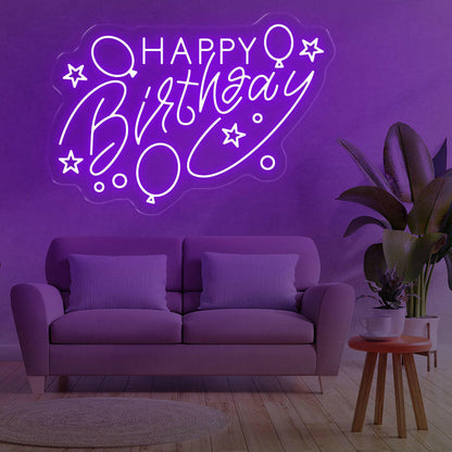 Happy Birthday With Balloons Neon Sign