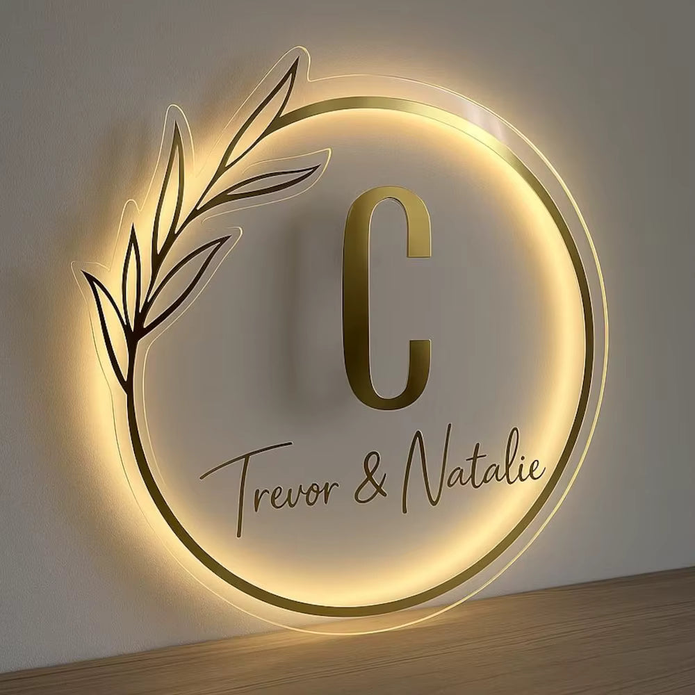 Warm white LED glow spreading evenly around a clear acrylic sign