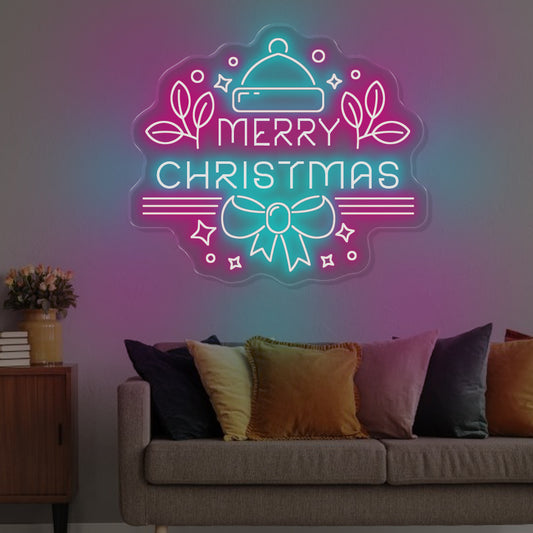 Merry Christmas Hat LED Neon Sign for a Stylish Festive Glow