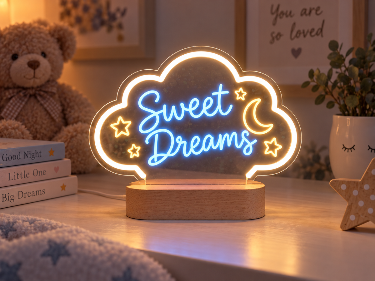 Custom wooden base neon concept designed from personalised wording and artwork