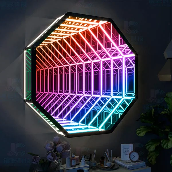 Infinity mirror logo displayed behind the counter of a modern UK venue